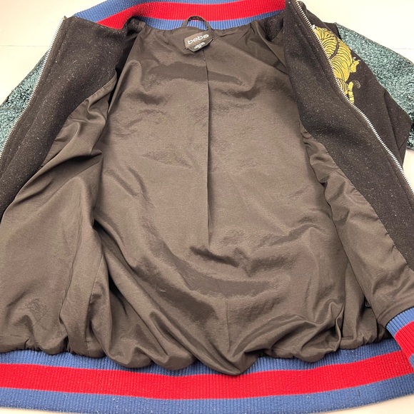 Bebe Y2K Tiger Snake Felted Bomber Embroidered Jacket Women’s size M Black Multi - Picture 6 of 13